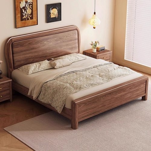 黑胡桃木全实木床1.8米抽屉床现代简约主卧双人床1.5米新中式婚床