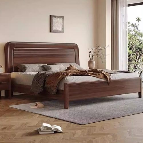 黑胡桃木加厚实木床1.8m主卧大床