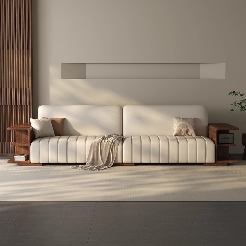 现代简约黑胡桃木直排沙发轻奢真皮时尚小户型休闲椅别墅客厅家具