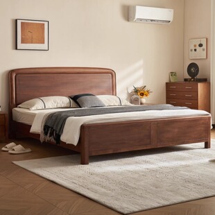 现代简约胡桃木全实木床1.8米满铺榫卯卧室床1.5米气压储物双人床