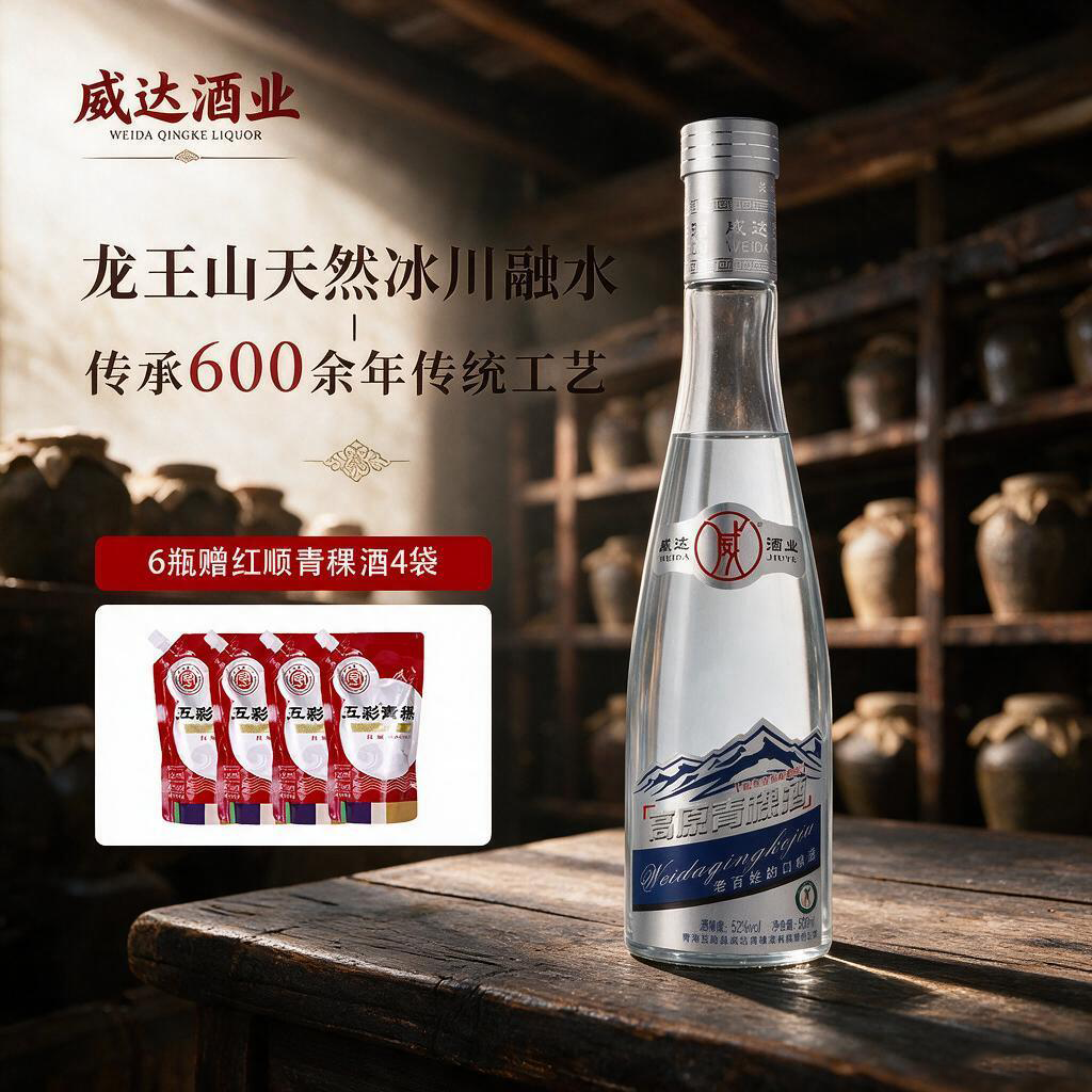 威达青海特产青稞酒52度纯粮酿造清香型白酒官方正品中秋送长辈