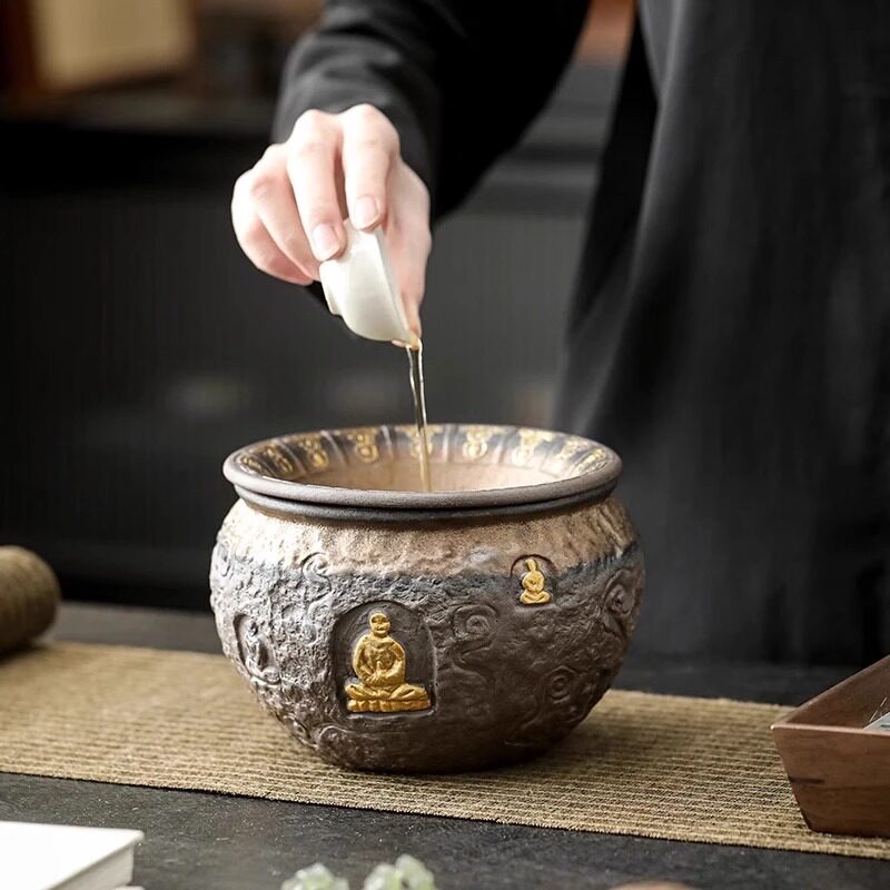 岩泥敦煌建水茶洗手作茶孟水孟笔洗茶渣缸大号高档茶具配件