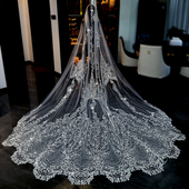 新款 新娘结婚主婚纱头纱高级感重工珠绣长拖尾头纱婚礼头纱配饰