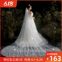 Fall in love under the moon headdress bride's main wedding dress starry headdress super fairy headdress bride long tail headdress