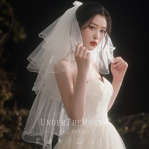 白色蓬蓬头纱新娘结婚主婚纱头纱超仙森系网红拍照道具珍珠头饰女 - 封面