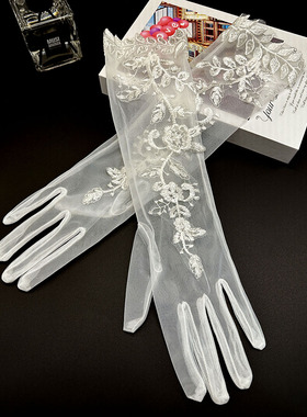 新娘婚纱手套优雅复古蕾丝原创婚纱礼服超仙森系白纱拍照手套配饰