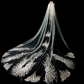 新娘结婚主婚纱头纱超仙森系重工蕾丝珠绣珍珠长款 拖尾婚礼头纱