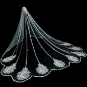 新款 新娘结婚主婚纱头纱重工珠绣闪闪亮片头纱婚礼大拖尾头纱头饰