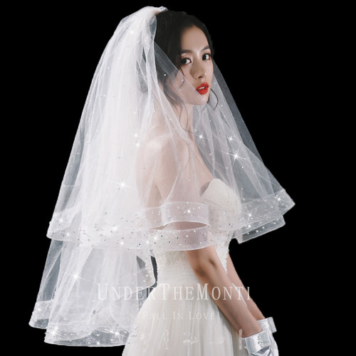 短款新娘结婚主婚纱头纱超仙森系