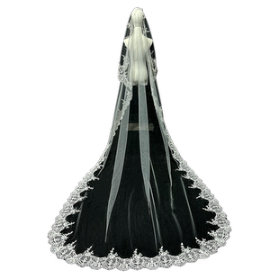 新娘结婚主婚纱头纱超仙森系韩式长款整圈蕾丝花边头纱新娘头饰