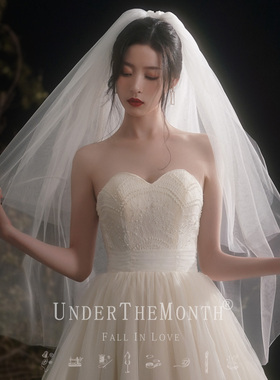 月下相恋新娘领证头纱头饰超仙蓬蓬纱超仙森系头纱结婚主婚纱头纱