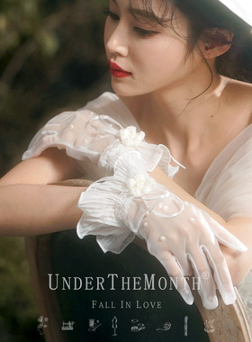 月下相恋韩式新娘手套白色结婚婚纱短款网纱全指结婚婚纱礼服手套