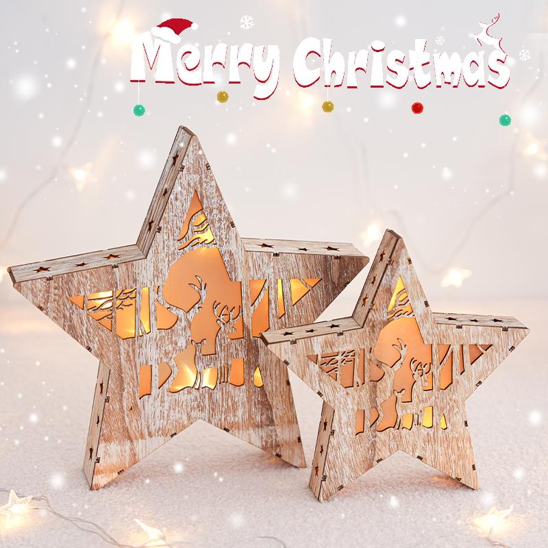圣诞节饰品装饰场景布置木质发光星星造型灯桌面小摆件麋鹿小配件