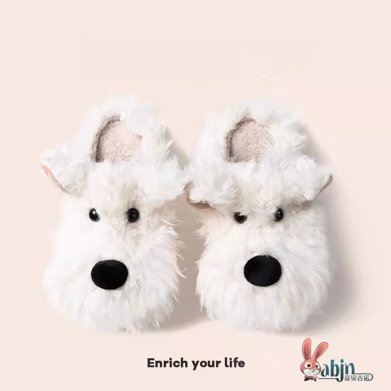 可爱卡通西高地潦草小狗棉拖鞋女秋冬季室内居家月子情侣毛拖鞋男