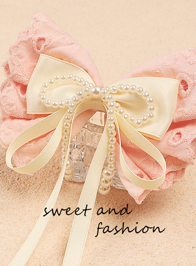 儿童蕾丝蝴蝶结珍珠流苏飘带发夹甜美女孩公主发卡头饰后脑勺顶夹