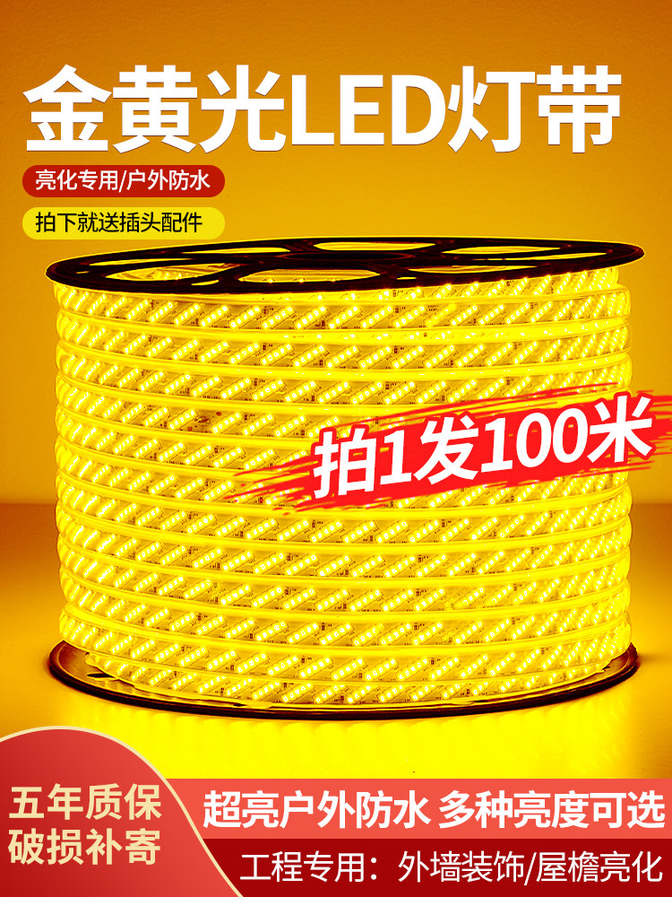金黄光led灯带条220V工程亮化景观照明房檐外墙户外防水室外装饰