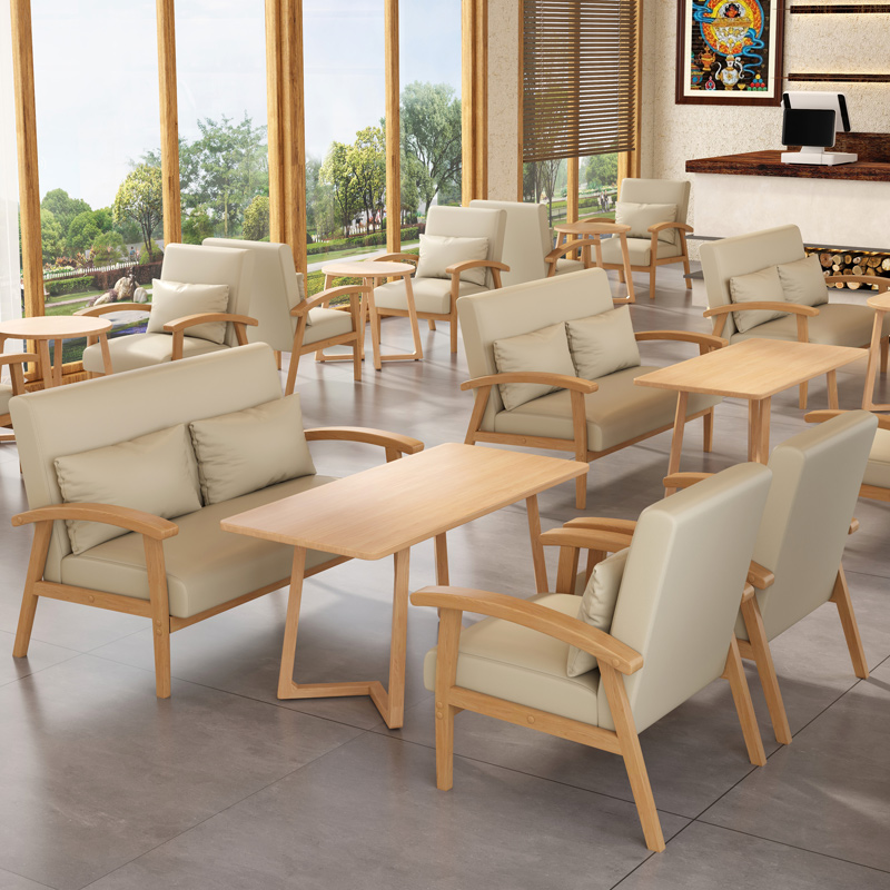 现代简约奶茶店卡座商用咖啡厅休息区桌椅组合餐饮沙发茶几组合