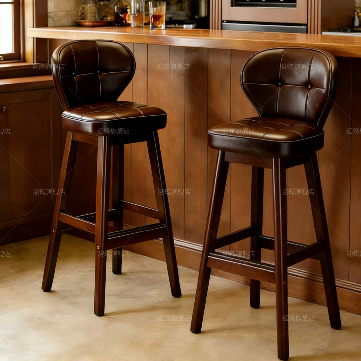 现代简约实木创意欧式吧台椅高脚凳家用吧台凳岛台前台吧椅椅子