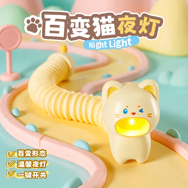 创意猫咪小夜灯充电款桌面摆件便携学生宿舍节能微弱光床头小台灯图片