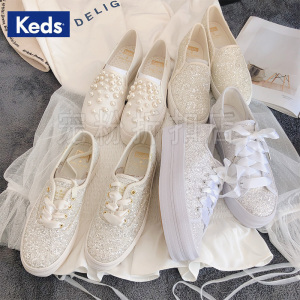 keds厚底甜美风珍珠花朵松糕鞋