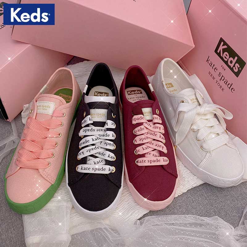 Keds kate spade联名款2022主推字母鞋带拼色爱心小白鞋系带板鞋