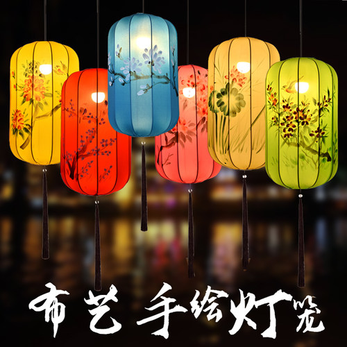 手绘布艺长形冬瓜灯笼