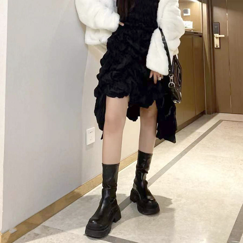DARK TEMPERAMENT MARTIN BOOTS WOMENS 2024 NEW EUROPEAN AND AMERICAN BLOCK HEEL THICKNESS CHELSEA BOOTS ARE FASHIONABLE AND VERSATILE SKINNY BOOTS