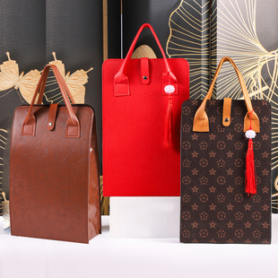 红酒包装礼盒手提礼品袋双支装高档葡萄酒盒空盒定制红酒盒皮袋子