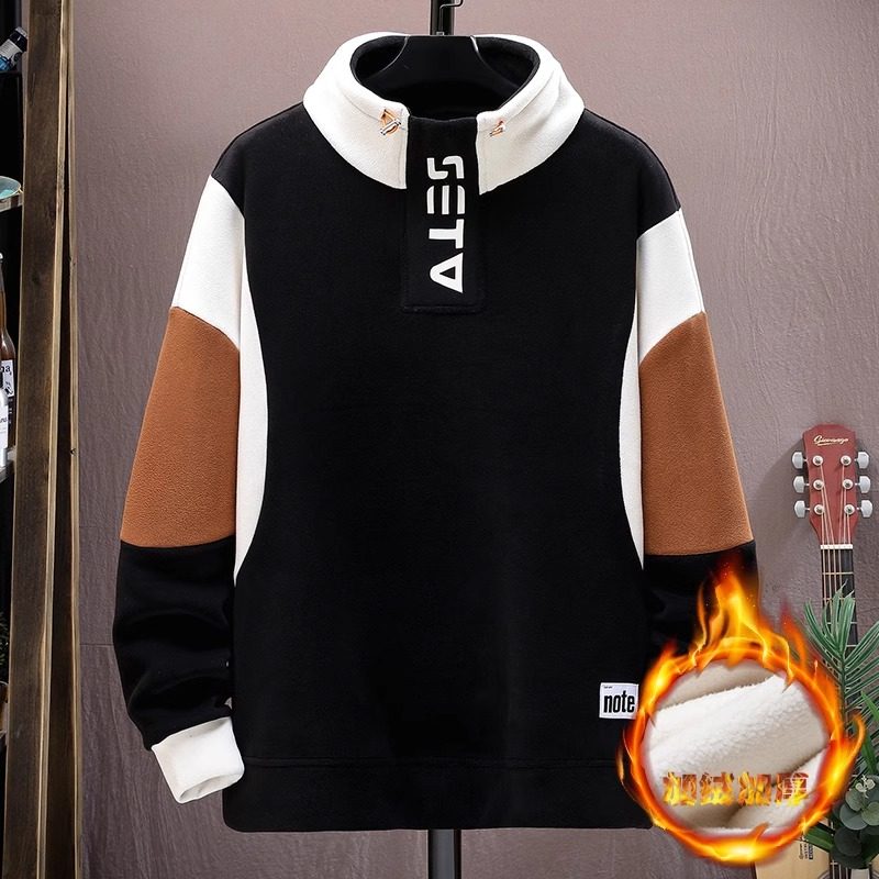半高领加绒卫衣男潮牌秋冬款加厚打底衫新款奥粒绒痞帅保暖上衣服