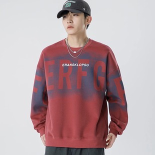 痞帅长袖 内搭新款 外穿T恤 宽松圆领个性 渐变色卫衣男潮牌ins春秋季