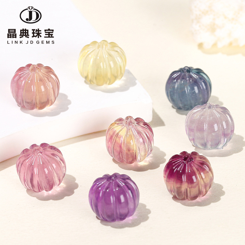 晶典珠宝 彩色萤石南瓜珠通孔diy饰品雕刻件圣诞节配饰半成品