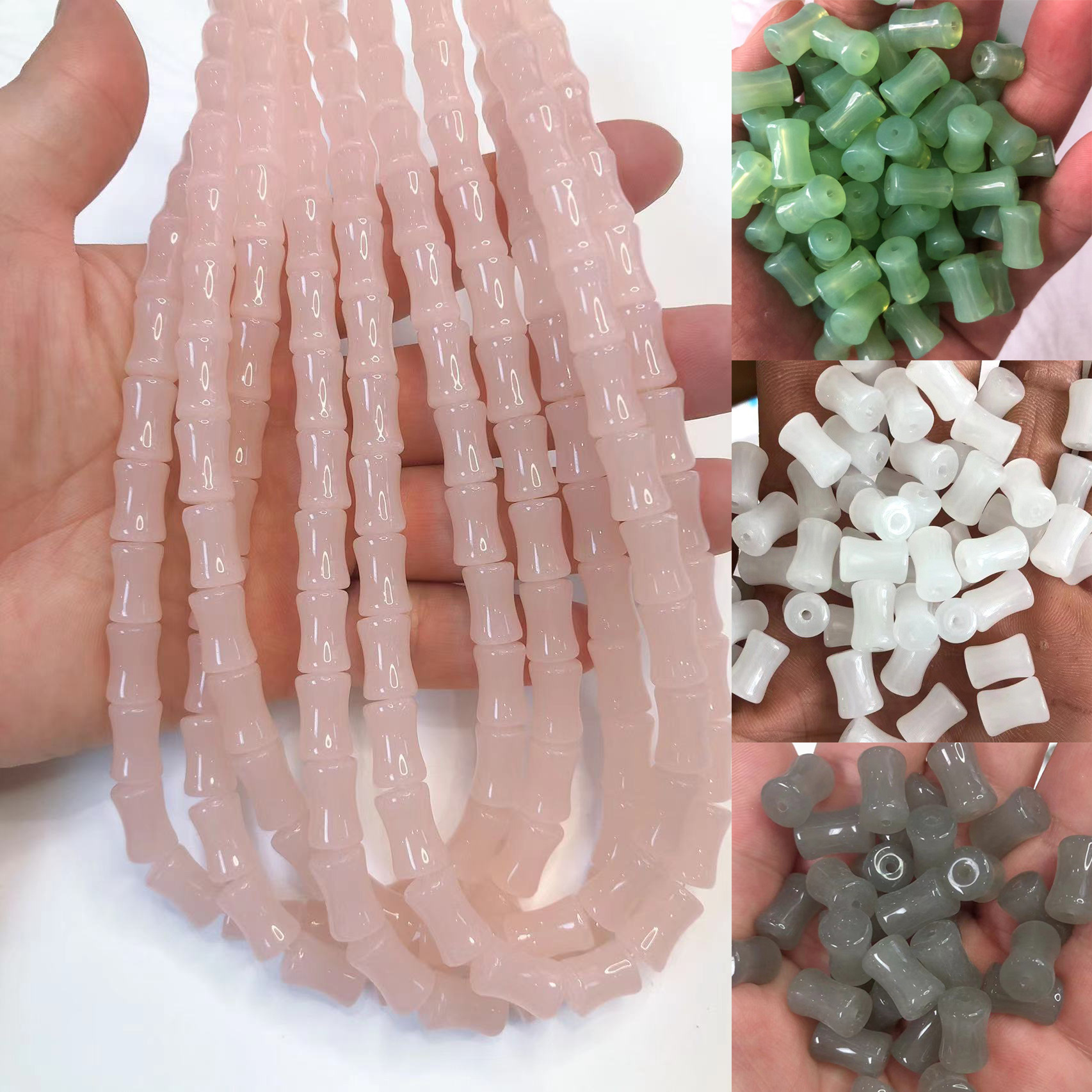 DIY 8*12mm白绿粉灰玉东陵竹节节散珠仿玉石手链项链饰品配饰