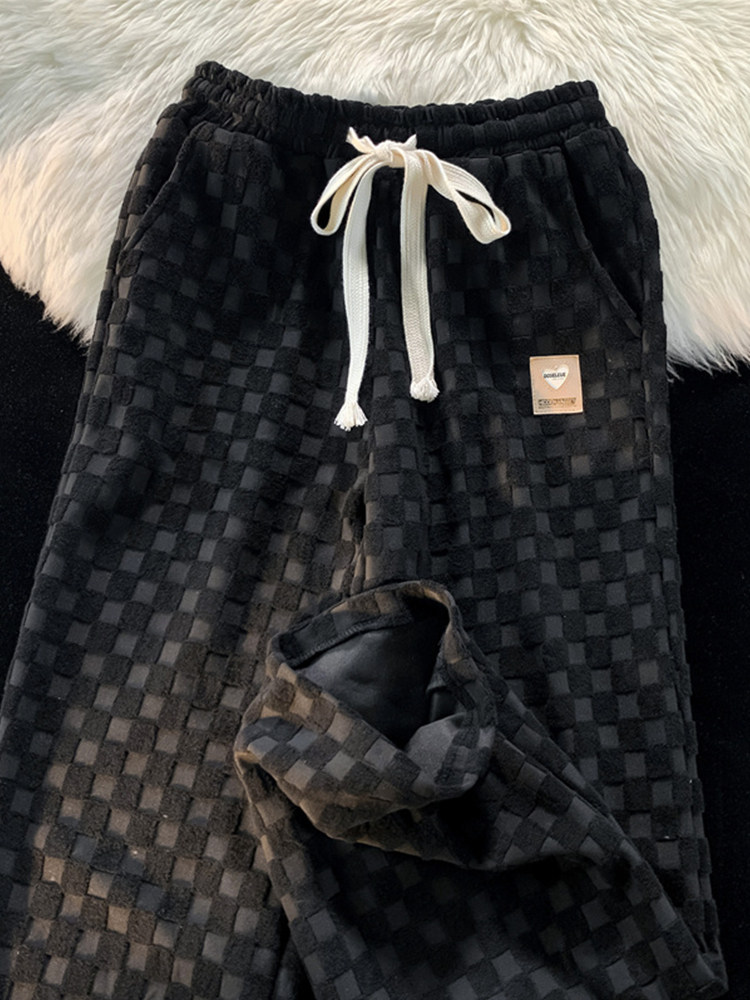 CHECKERBOARD PANTS WOMENS 2024 NEW AUTUMN AND WINTER SMALL LOOSE BF LAZY STYLE CASUAL PLAID PANTS OF MILK FUFU