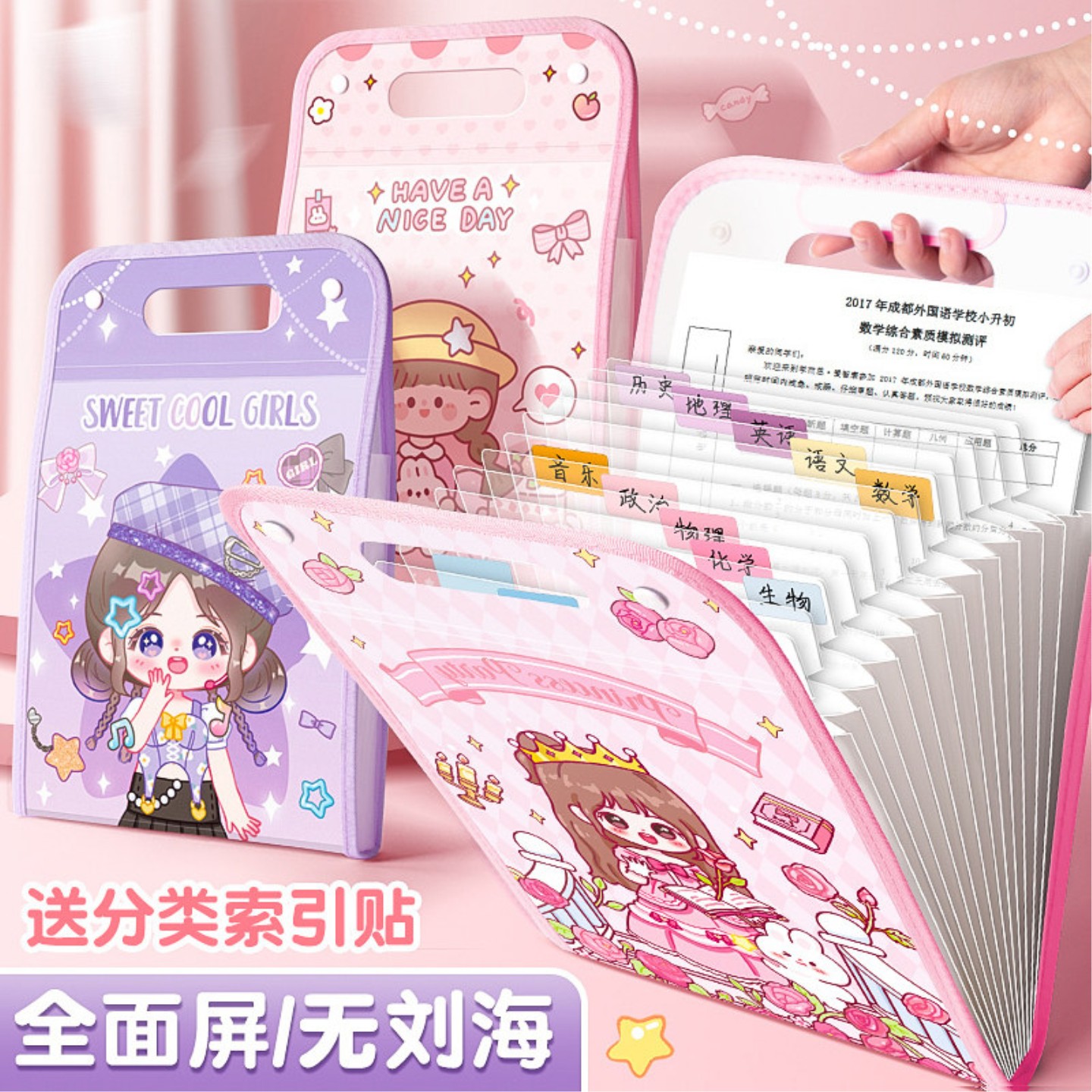 A4手提风琴文件夹大容量卡通图片