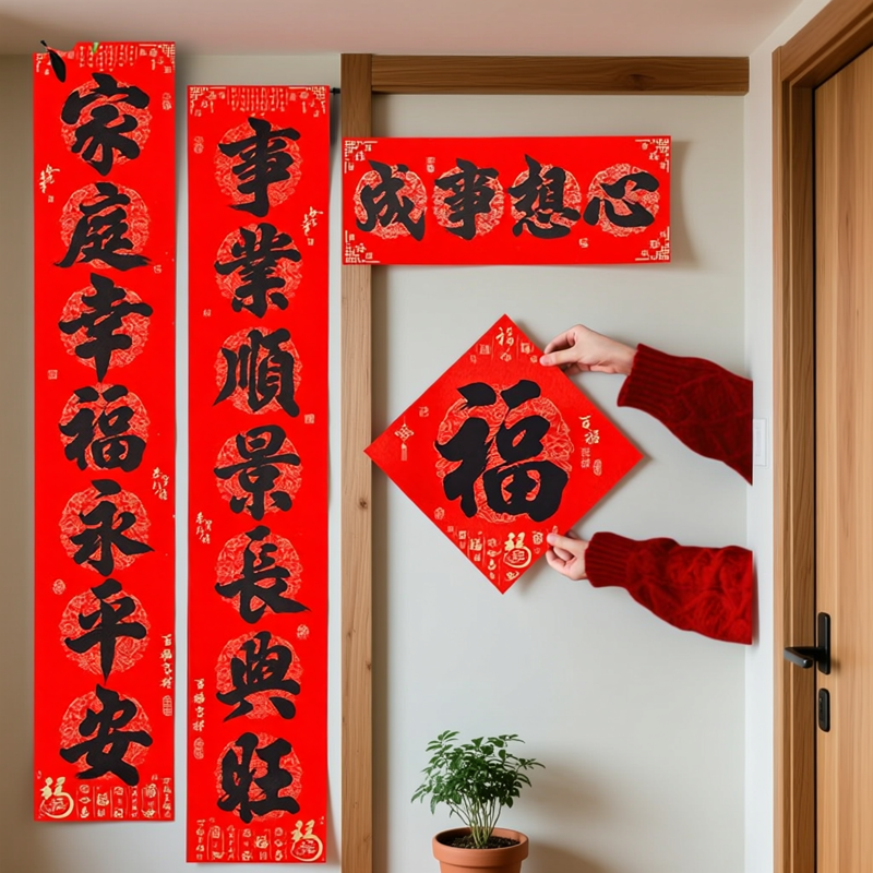 2026年新款马年对联春节新年春联黑字防晒耐晒不褪色全年红对联手写体书法福字进门贴家用大门新春大门对联,文具电教/文化用品/商务用品,万年红对联纸,淘宝优惠券,粉丝福利购,淘宝优惠卷