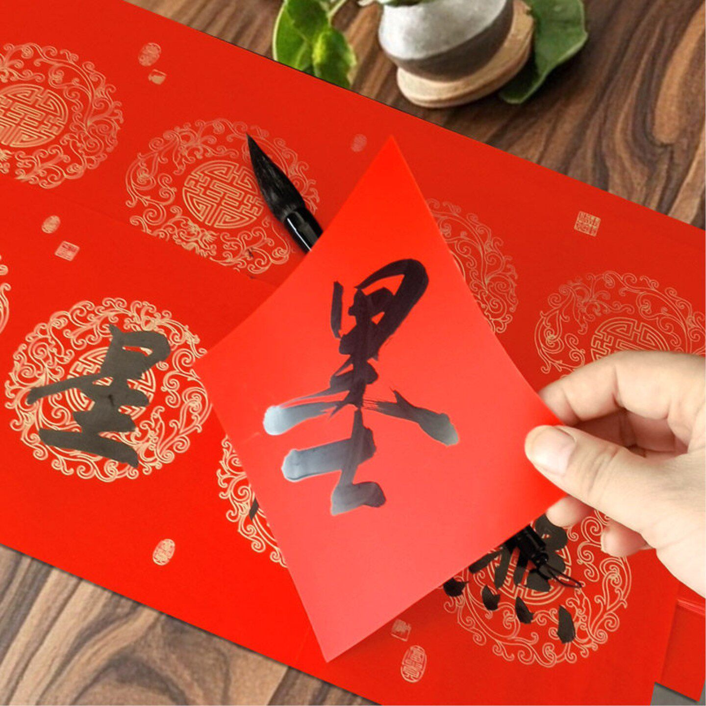 珠江对联纸铜版纸斗方福字防水抗晒一整年不褪色挥春厂家直销批发书法手作新年文创文化用品红色金字春节新款