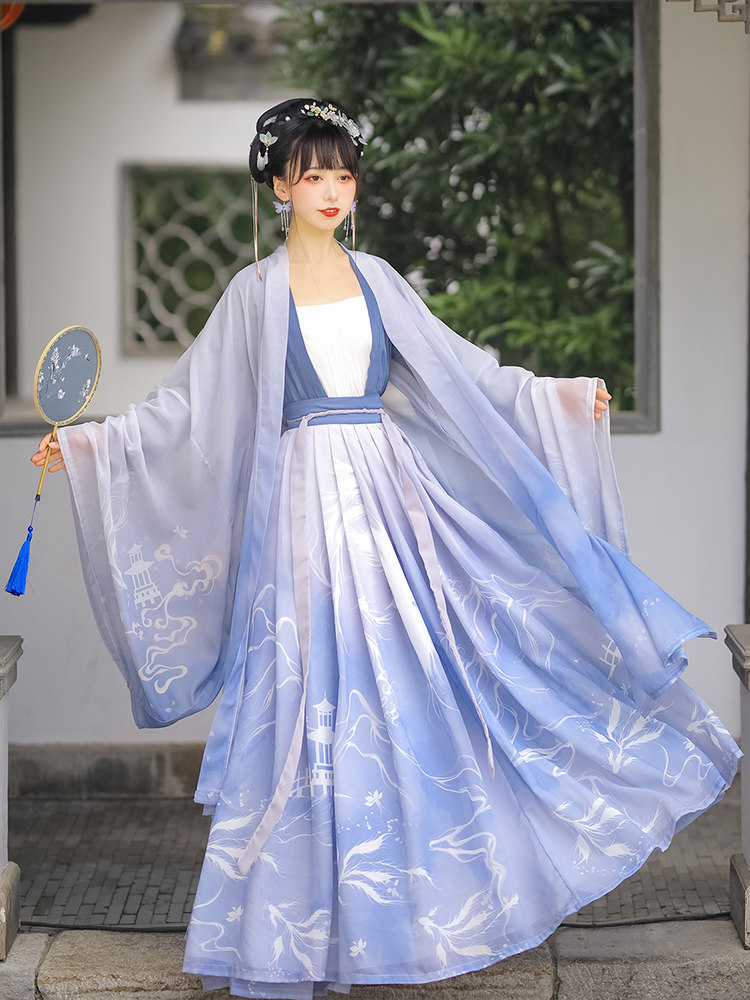 邦喻【倾国】汉服女正品原创飘逸超仙全套白菜对襟齐腰襦裙日常夏