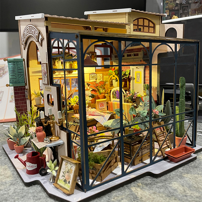 若来艾米莉花店diy手工小屋拼装微缩场景模型积木玩具六一礼物女