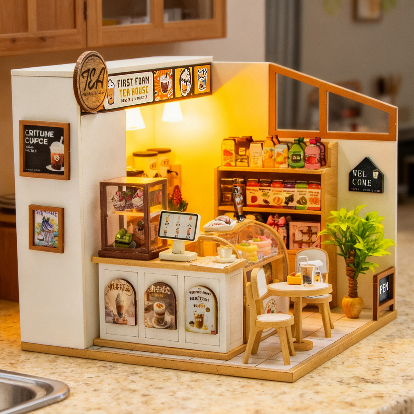 diy手工小屋奶茶店积木小房手工