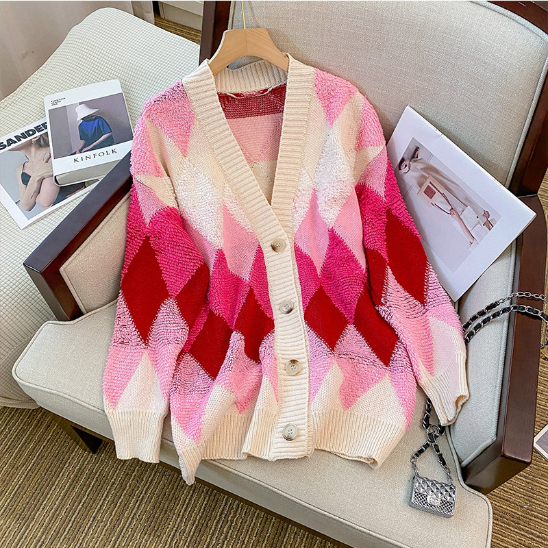 菱形格宽松慵懒风针织百搭开衫