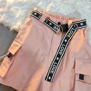 纯棉粉色工装运动夏季高腰宽松短裤