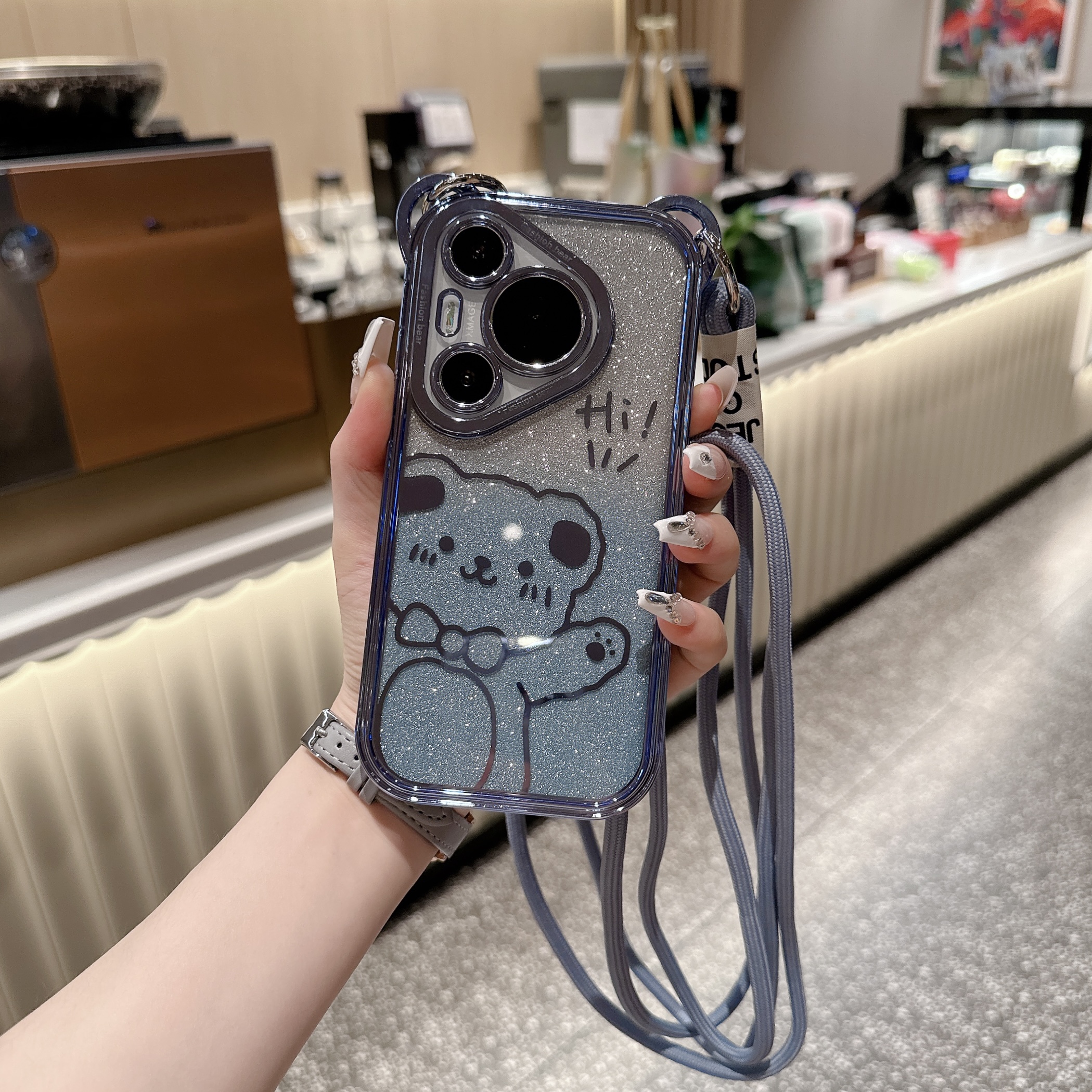 适用华为可爱卡通闪粉斜挎