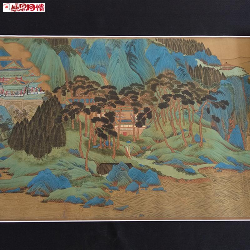 明仇英子虚上林图青绿山水横幅Q长卷古画真迹复制画收藏欣赏装饰