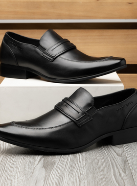 帕达索真皮男士商务英伦尖头皮鞋套脚一脚蹬头层牛皮鞋220902