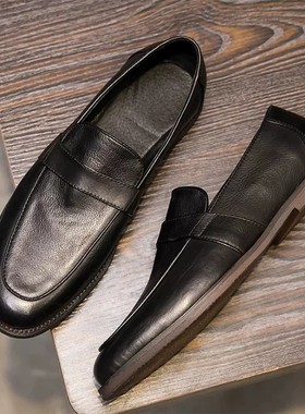 帕达索春季豆豆鞋男真皮透气百搭乐福鞋懒人一脚蹬休闲皮鞋220906