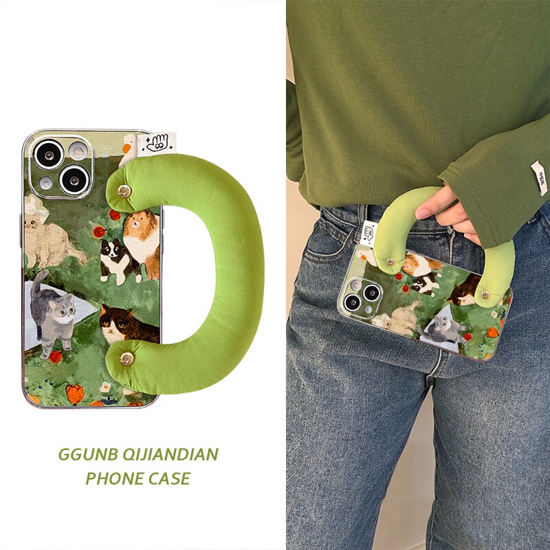 油画猫猫狗狗公园牛油果棉腕带适用小米14pro手机壳红米k70/60/50/40/30潮13/12s/11红米note13/12防摔note10