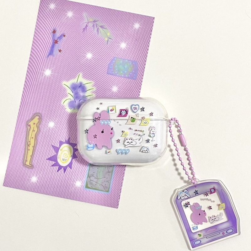 粉色大兔子适用Baseus倍思E3耳机套M2透明W04软WM05真无线蓝牙WM02保护壳M2/W04+/storm3无线耳机套wo4/3