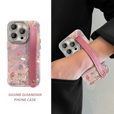 粉色玫瑰黄花蓝花粉皮腕带适用小米15Pro手机壳14高级k80个性k70简约k60小众13保护套12红米note14/11潮