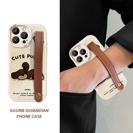 满屏波点趴地大耳棕狗棕皮腕带适用OPPOReno13Pro手机壳12/11高级10保护套9简约reno8小众7防摔6/5个性k11