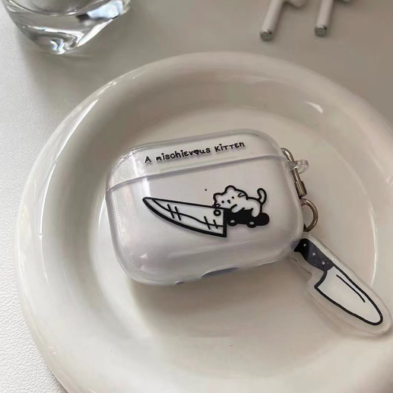 小刀猫咪适用小米3pro降噪耳机保护套透明红米Buds5/4/3蓝牙保护壳buds4pro软air2SE降噪3耳机壳Dots3